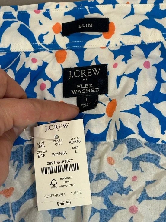 NWT J Crew Factory Short-Sleeve Printed Flex Casual Shirt, Slim Fit - Mens Large - Picture 4 of 14
